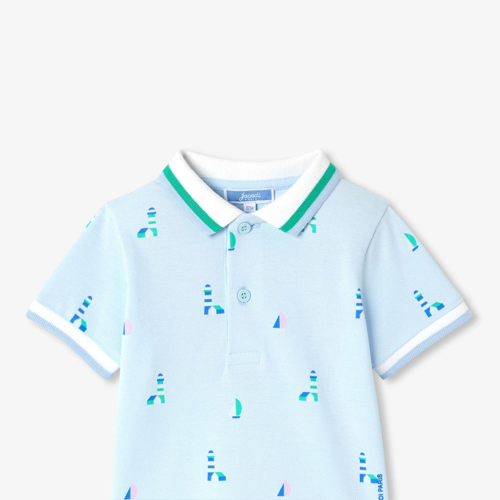 Baby boy printed cotton pique polo shirt - Ice Blue