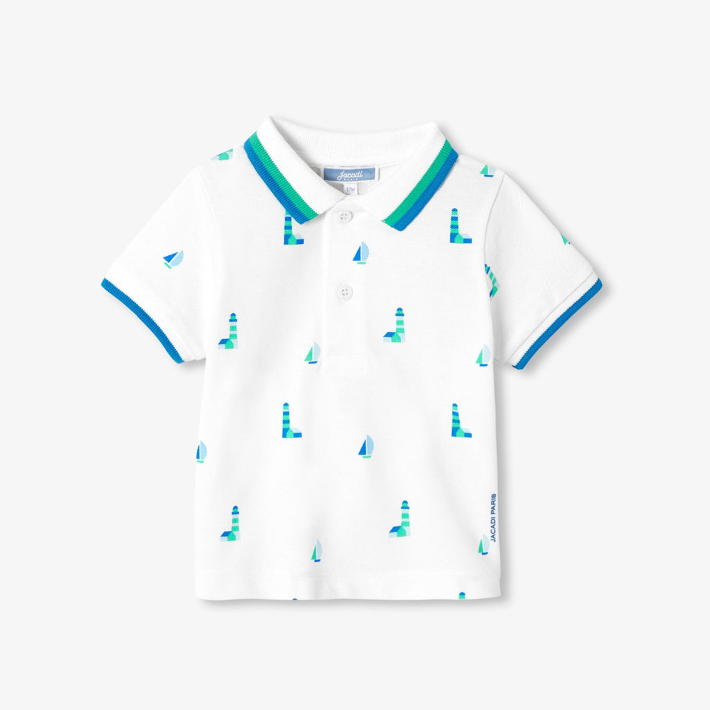 Baby boy polo shirt shirt in printed cotton piqué