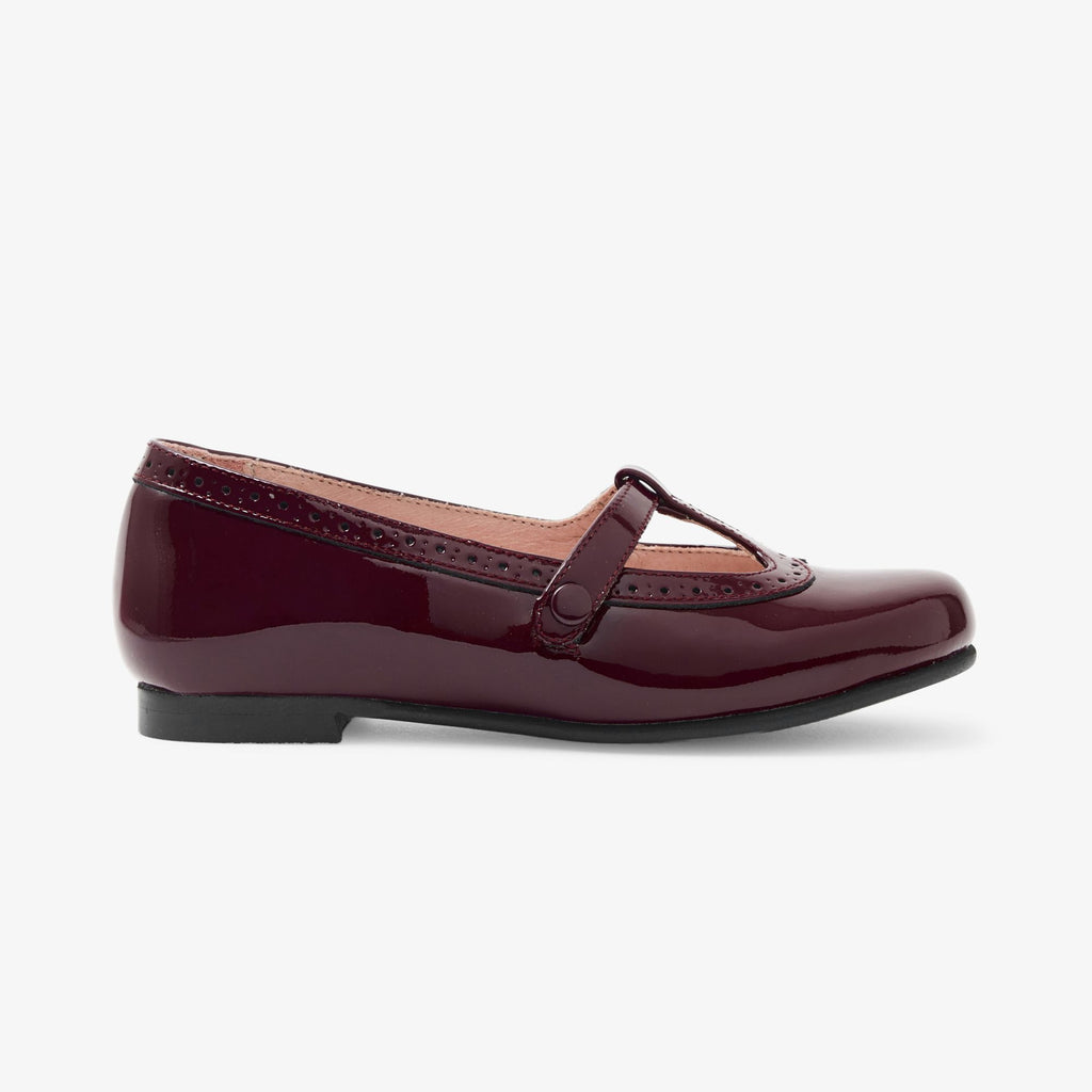 Shoes With Cinturino a T in Leather Girl - Bordeaux