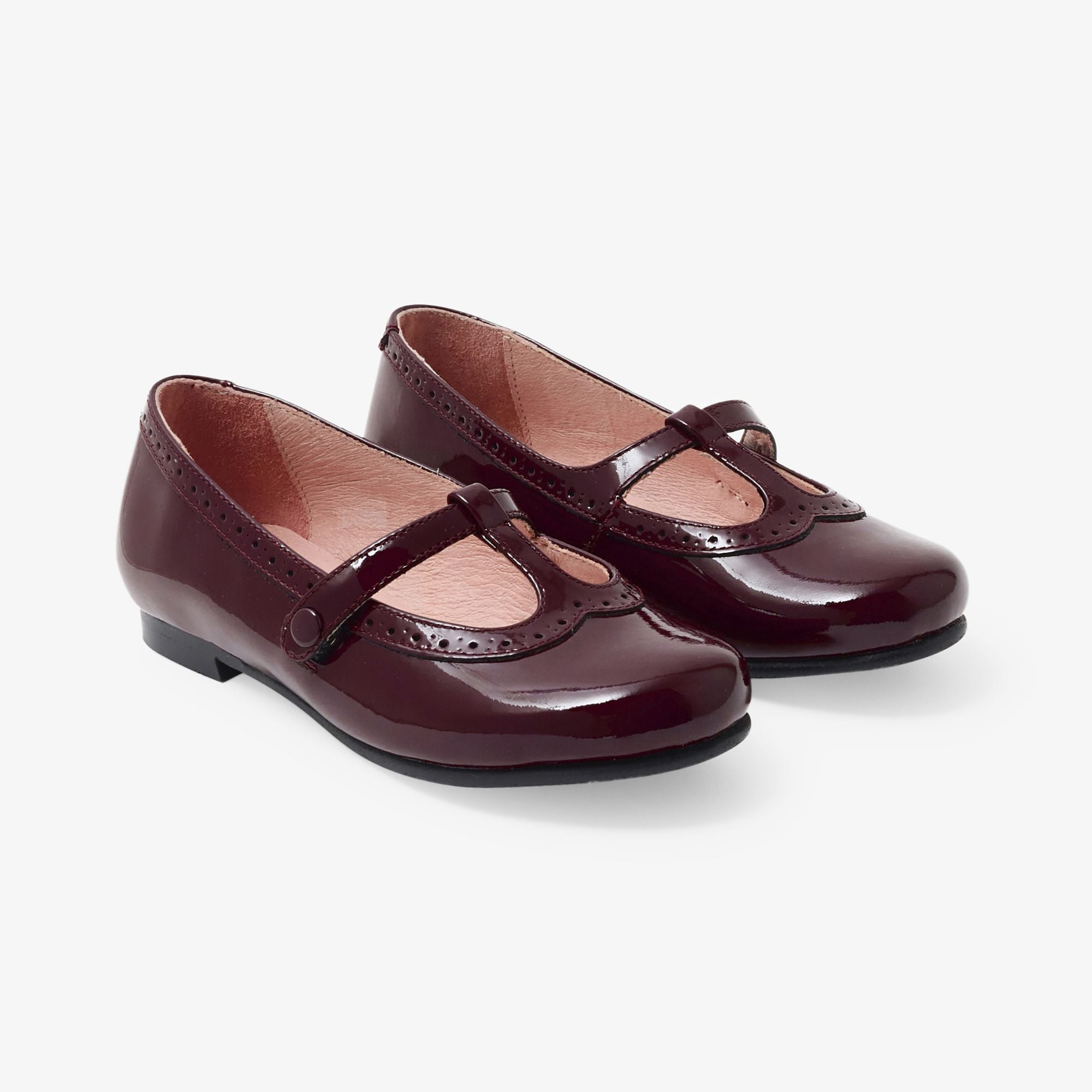 Shoes With Cinturino a T in Leather Girl - Bordeaux