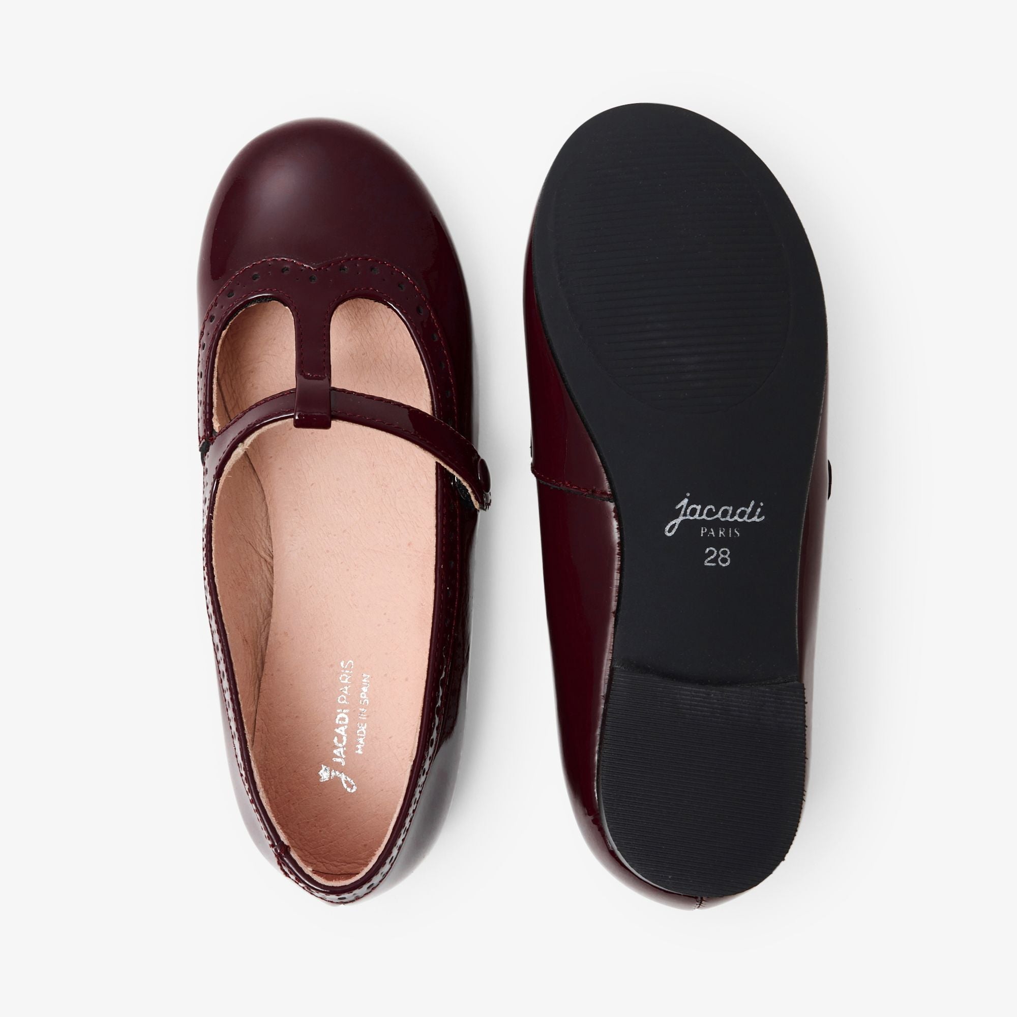 Shoes With Cinturino a T in Leather Girl - Bordeaux