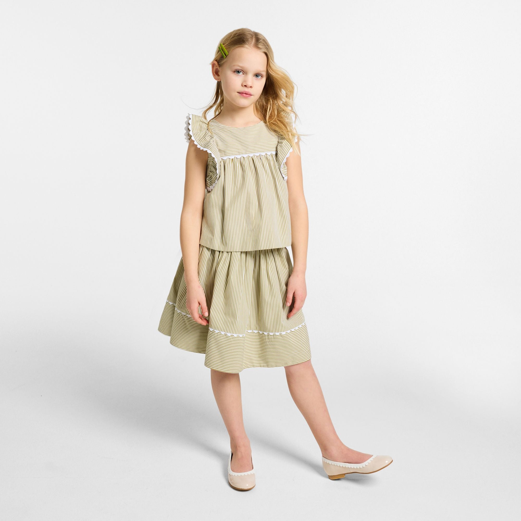 Girls' striped poplin skirt