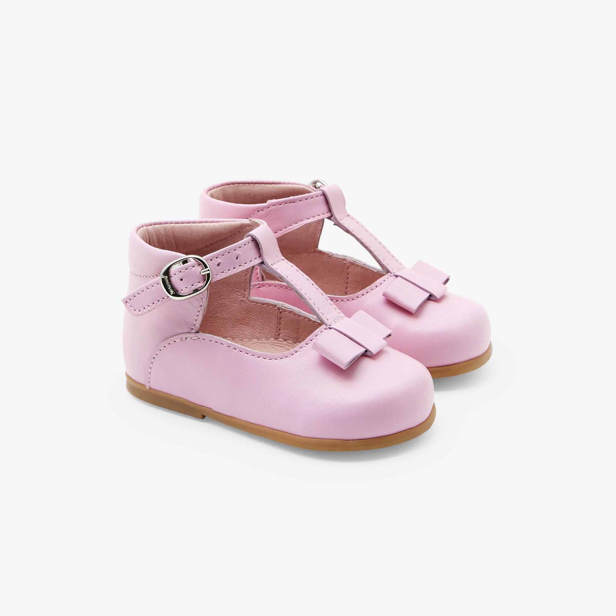 Shoes With Cinturino a T in Leather Baby Girl - Pink