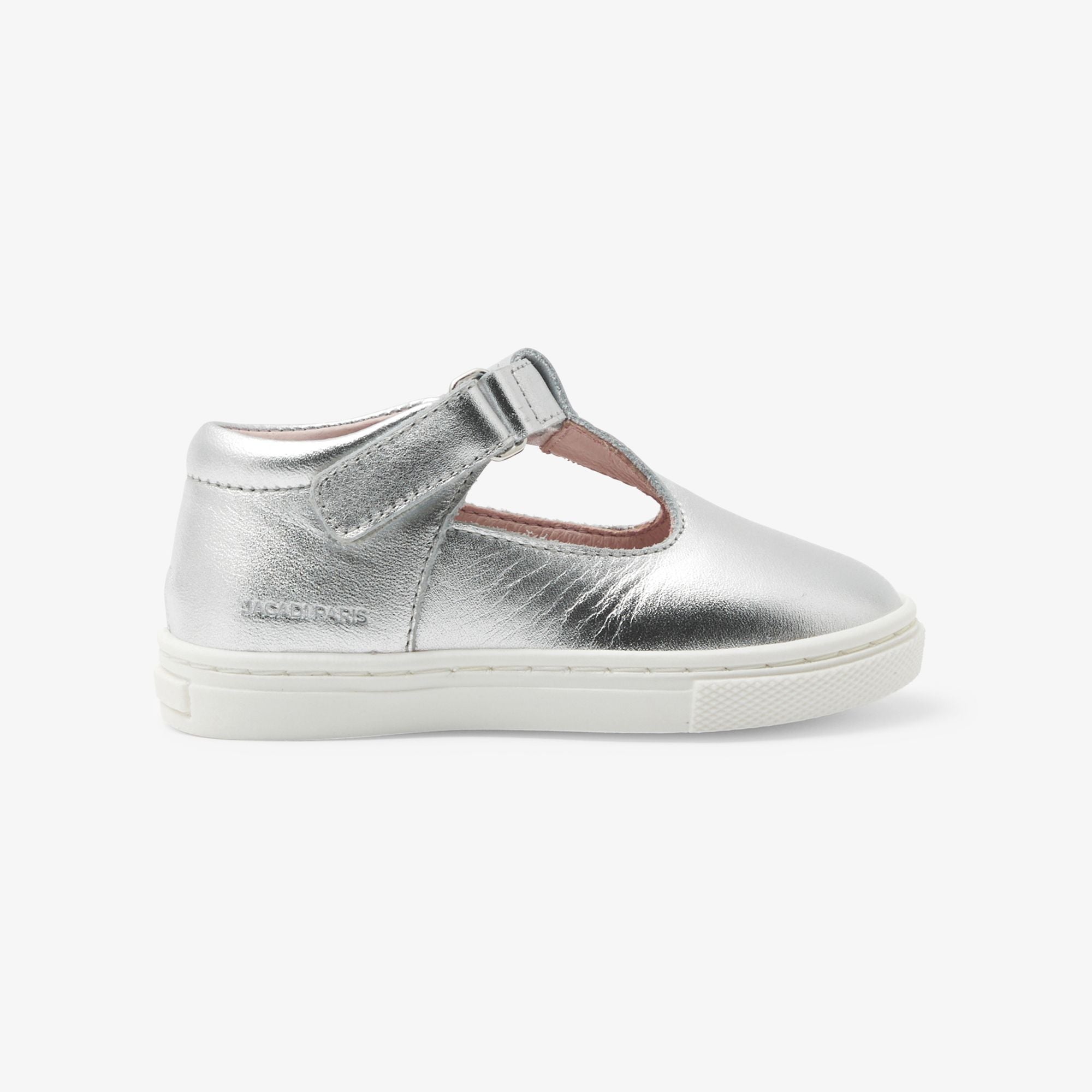 Shoes With Cinturino a T in Leather Brillante Baby Girl - Argento