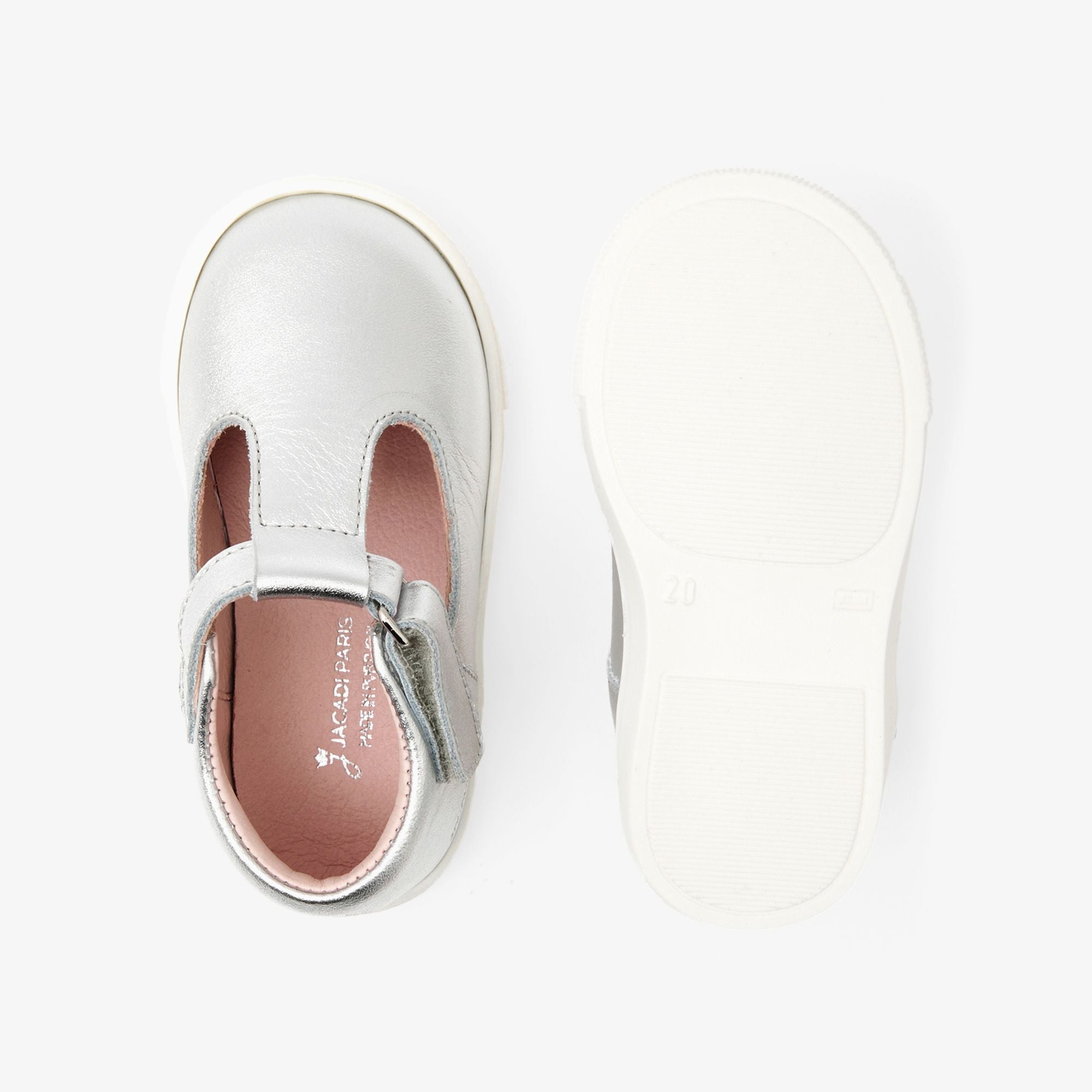 Shoes With Cinturino a T in Leather Brillante Baby Girl - Argento