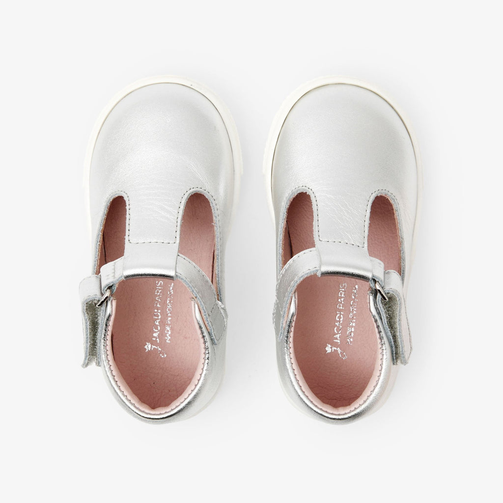 Shoes With Cinturino a T in Leather Brillante Baby Girl - Argento