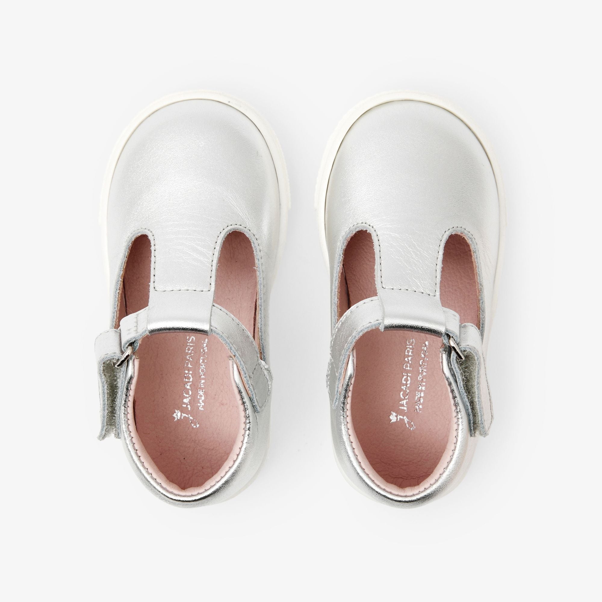 Shoes With Cinturino a T in Leather Brillante Baby Girl - Argento