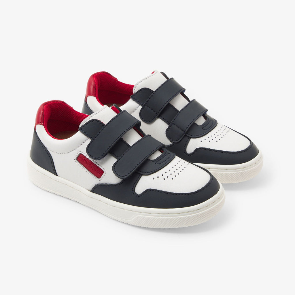 Sneakers in Leather Boy - Navy Blue/Red
