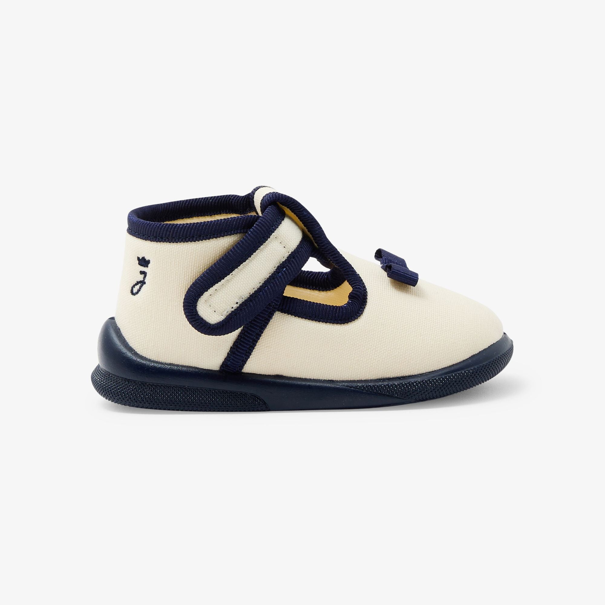 Baby girl cotton shoes - Ecru/Navy Blue