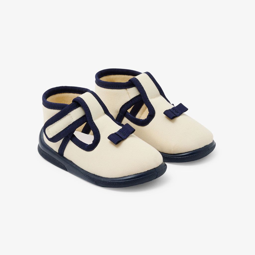 Baby girl cotton shoes - Ecru/Navy Blue