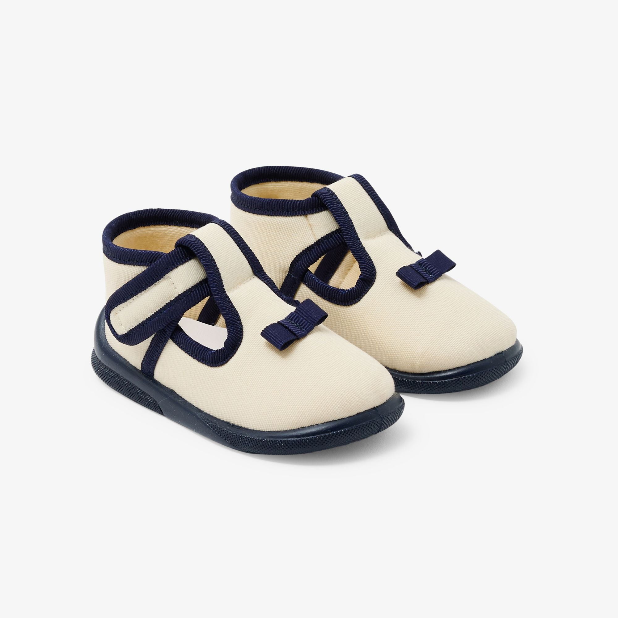 Baby girl cotton shoes - Ecru/Navy Blue