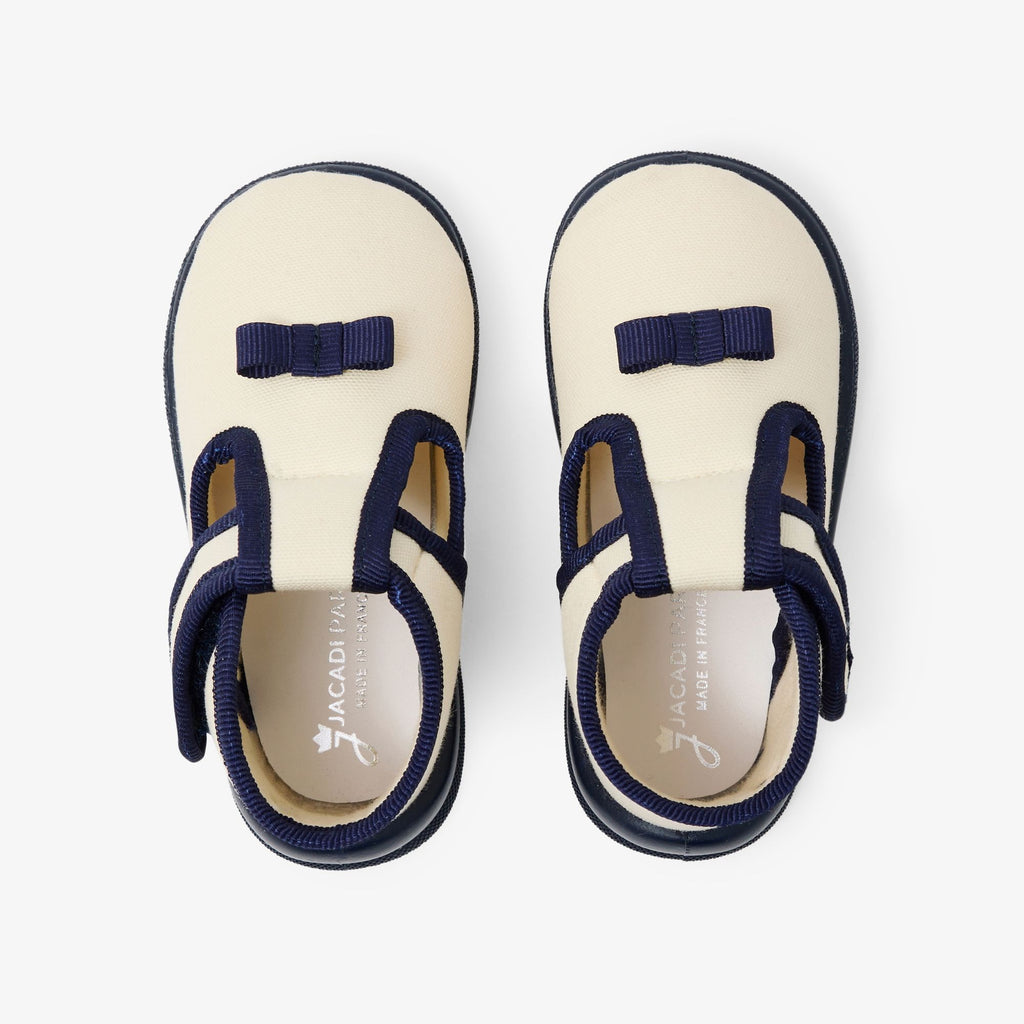 Baby girl cotton shoes - Ecru/Navy Blue
