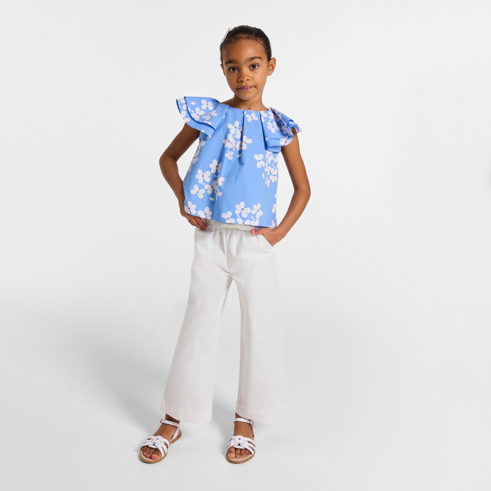 Girl wide-leg twill trousers - White