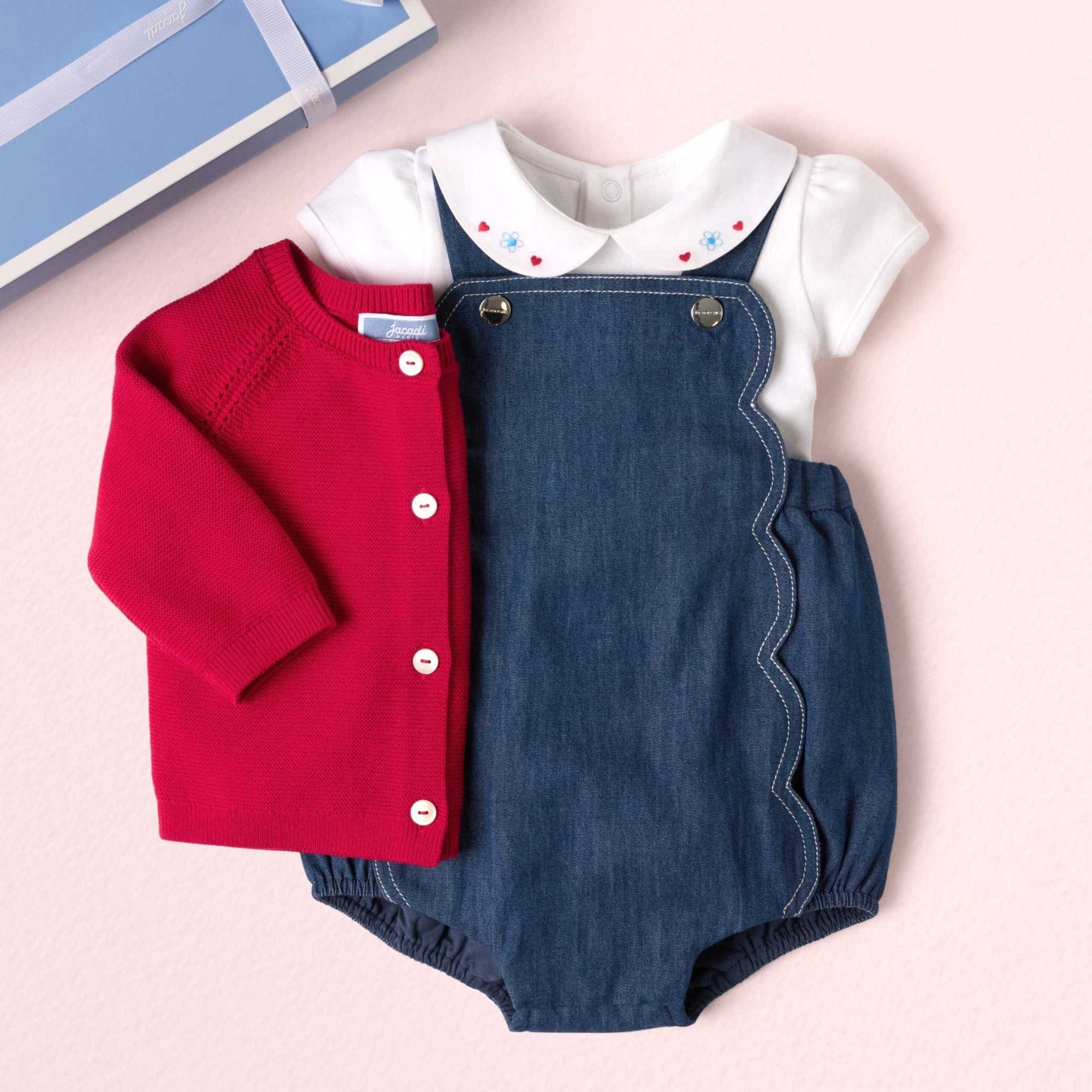 JC-NG155 - Jacadi Baby Girl Lightweight Denim Romper